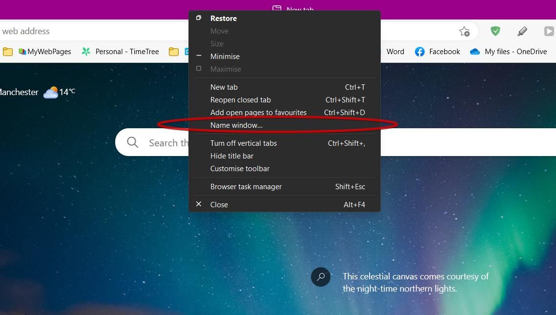 Naming Window in Microsoft Edge 