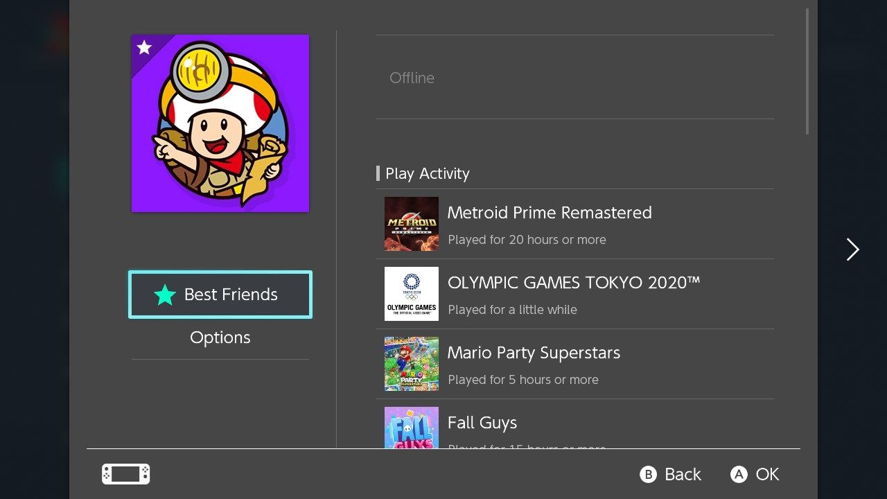 A screenshot of the Best Friends option on Nintendo Switch 