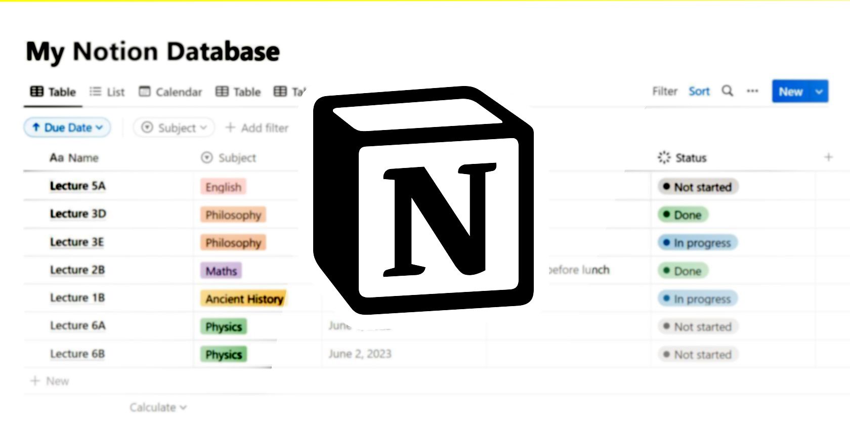 Notion database with Notion logo