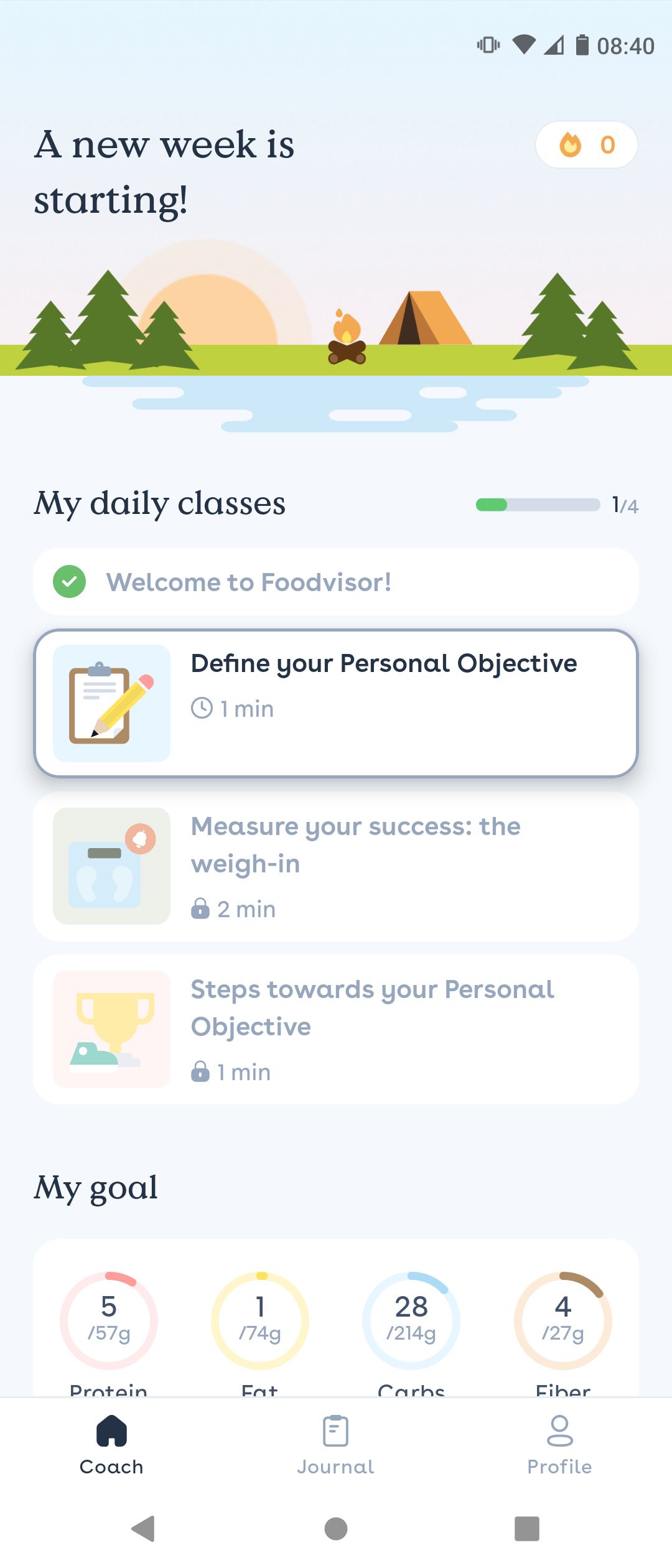 Nutrition Goals and Classes on Foodvisor App