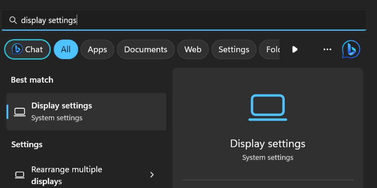 Open Display Settings Windows Search