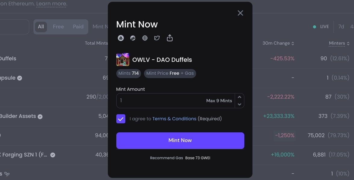 opensea pro minting confirmation screen