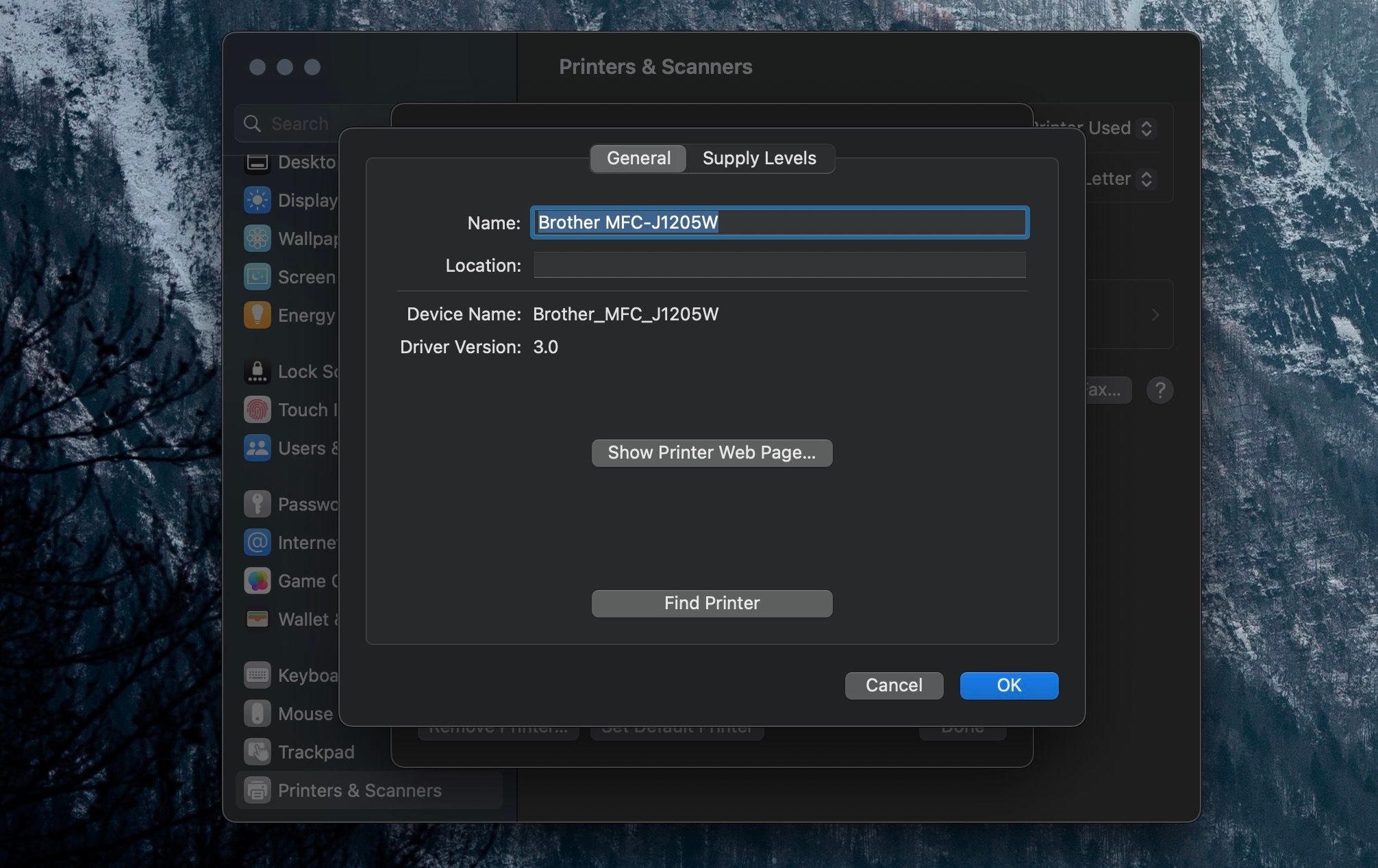 Options et fournitures dans macOS