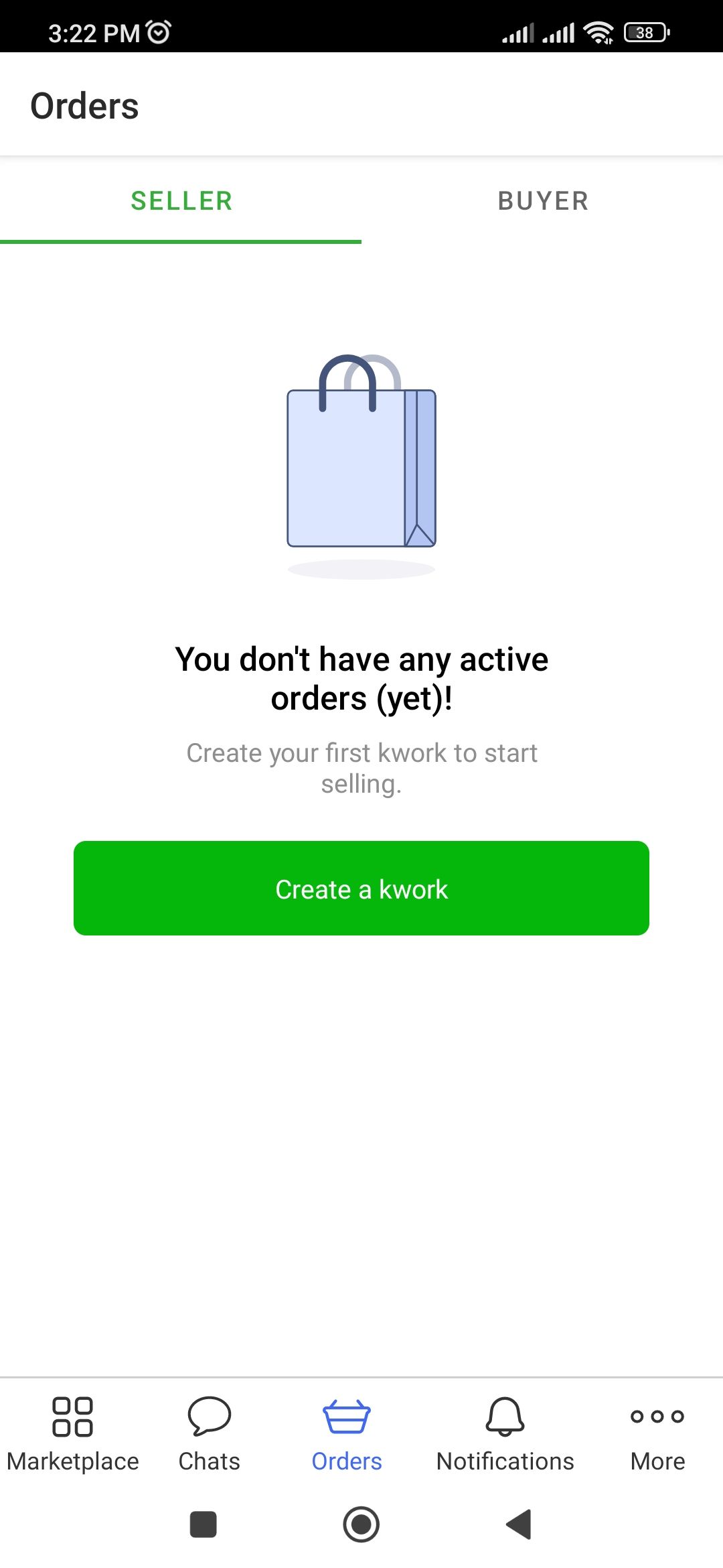Orders page in the Kwork app