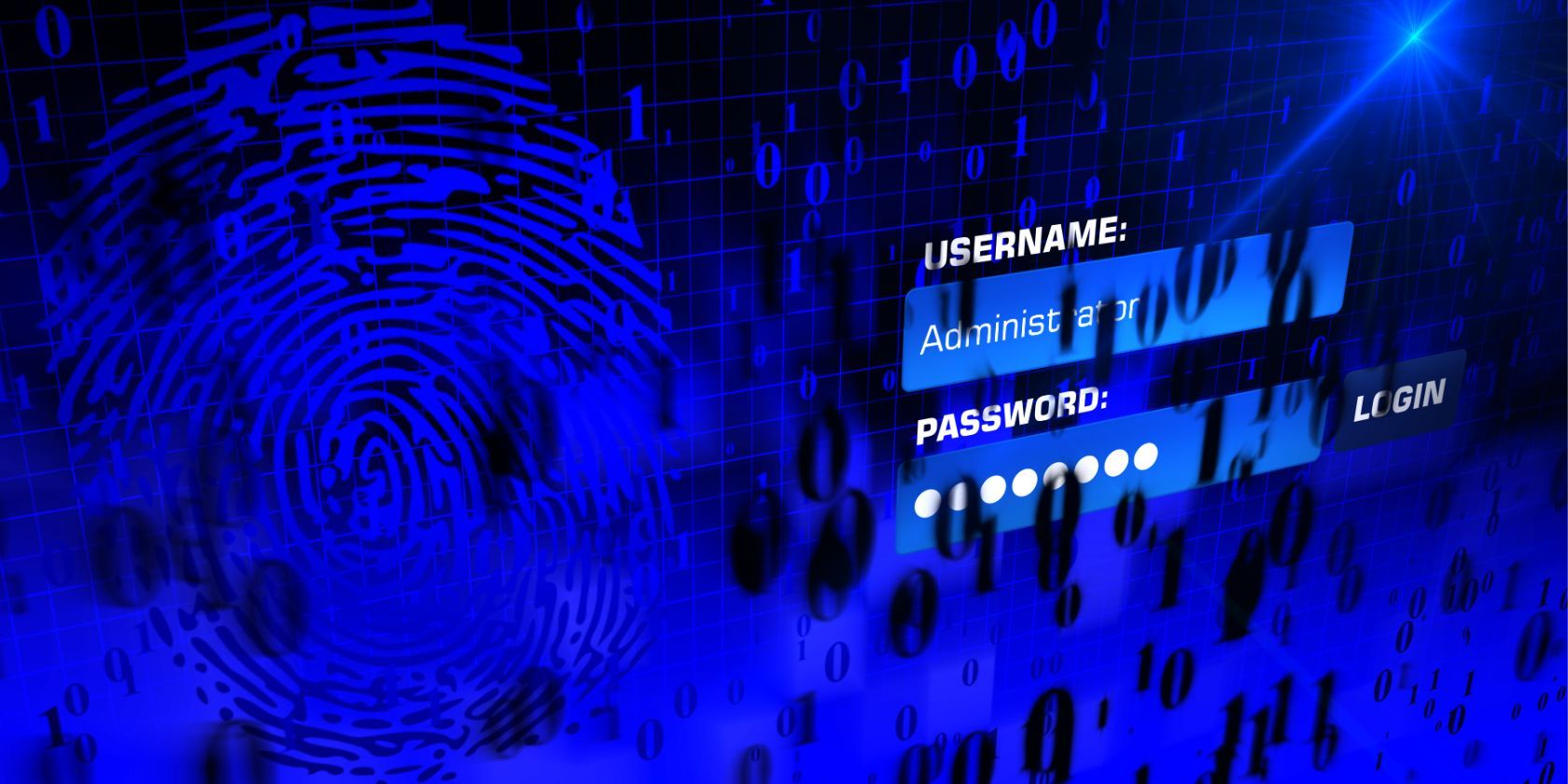blue digital graphic of login credentials and fingerprint