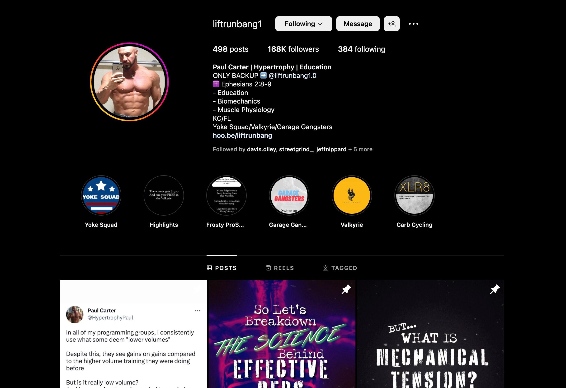 Paul Carter's Instagram profile 