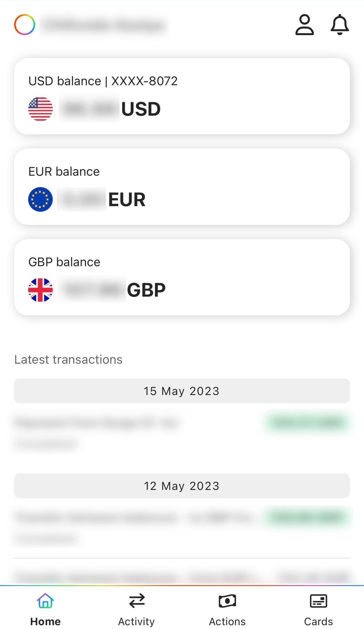 the dashboard of the Payoneer app