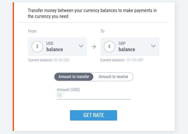 selecting balances on the Manage Currencies page on the Payoneer website