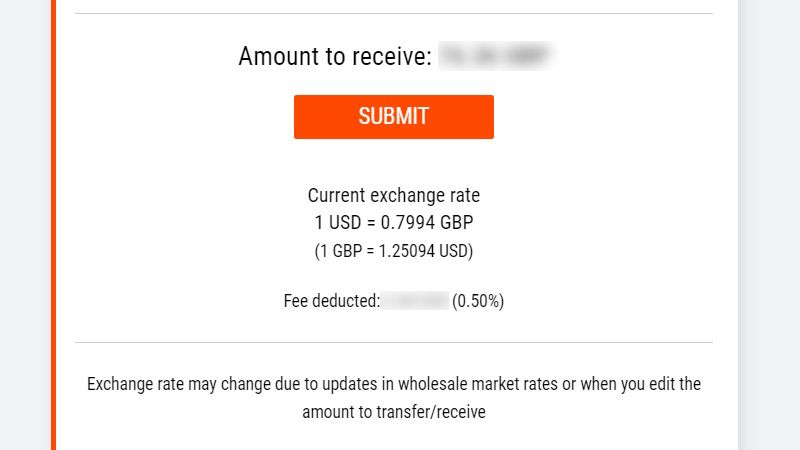 reviewing the transfer information on the Manage Currencies page on the Payoneer website