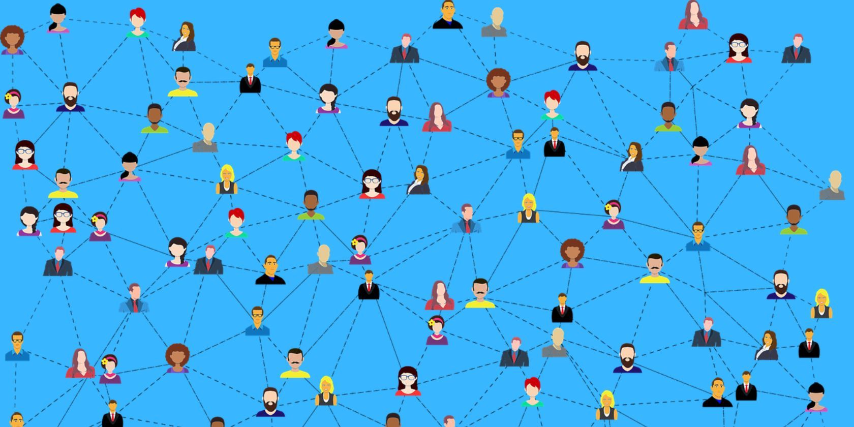 Vector of people connected like web with blue background