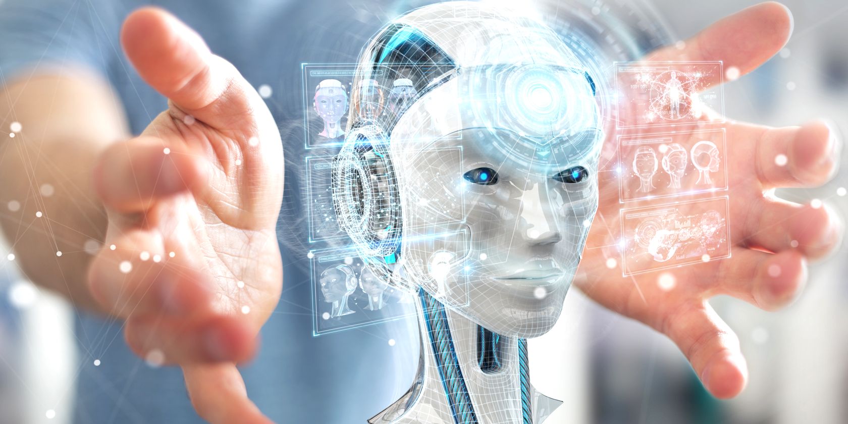 person with hands next to ai head feature