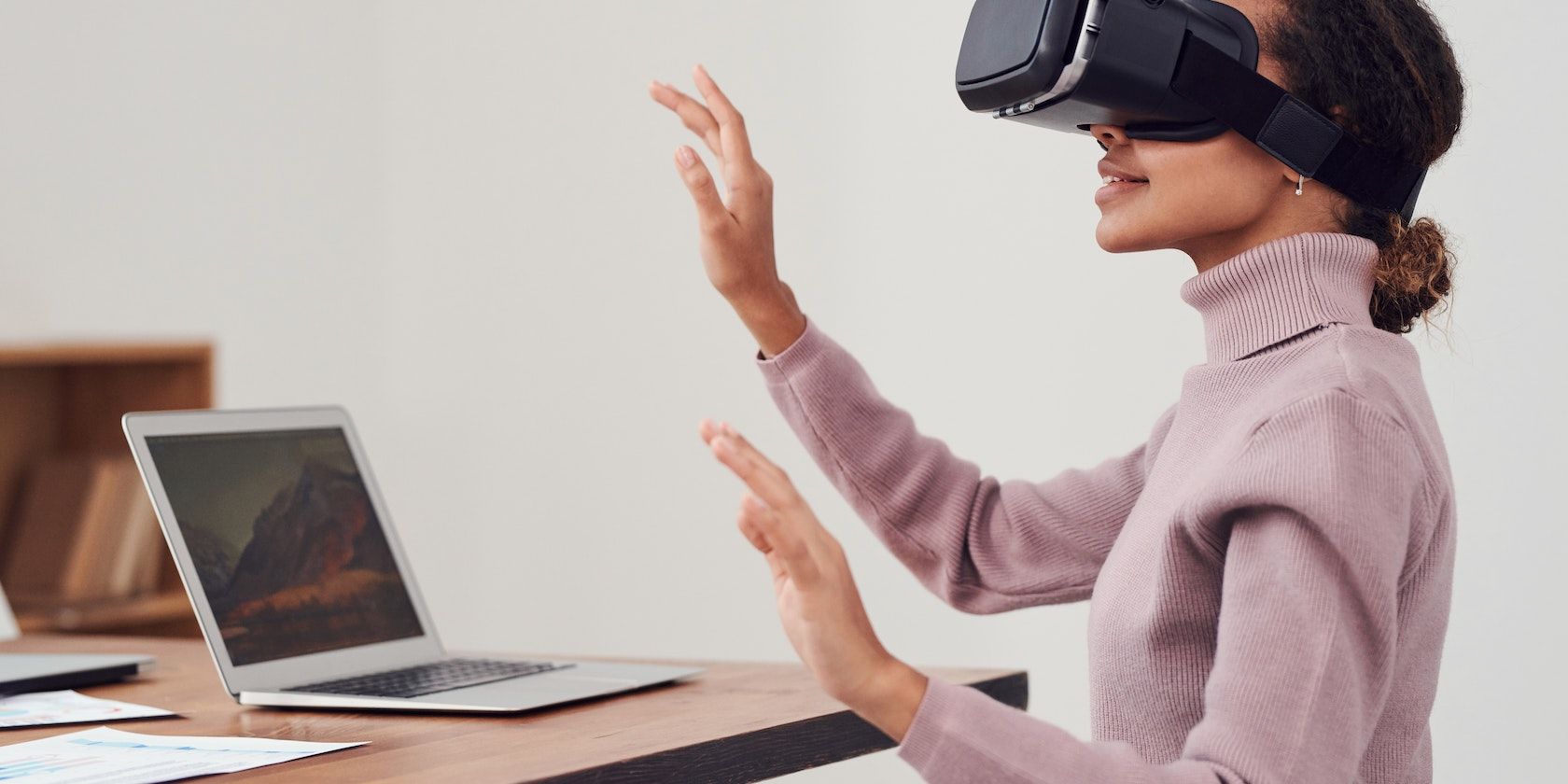 Woman using VR goggles