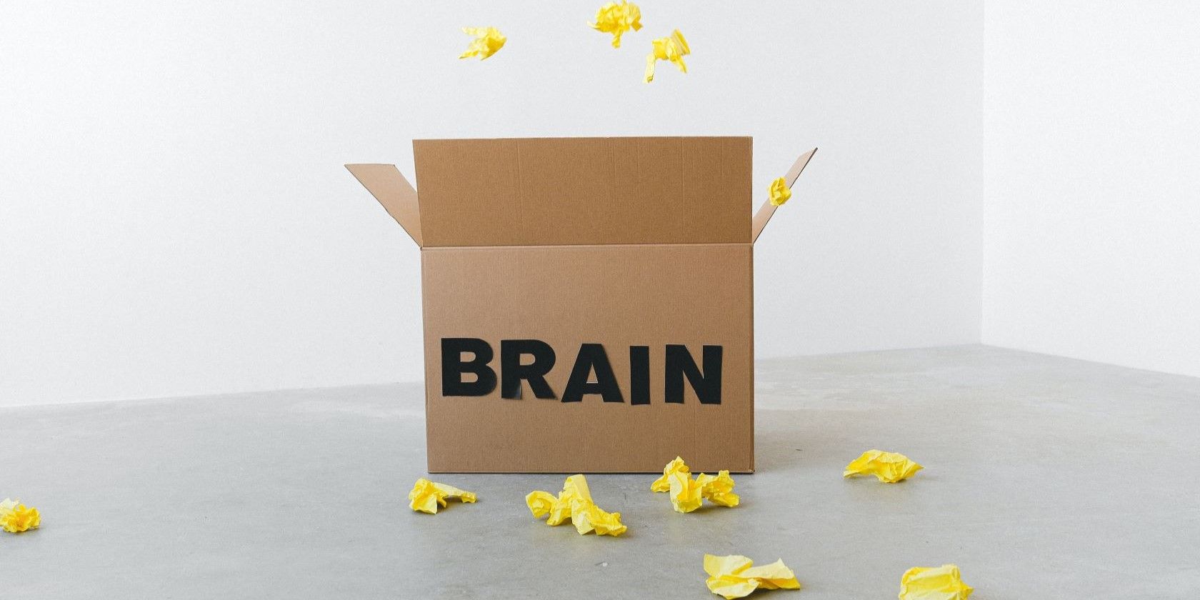 Box labelled 'BRAIN' overflowing with notes