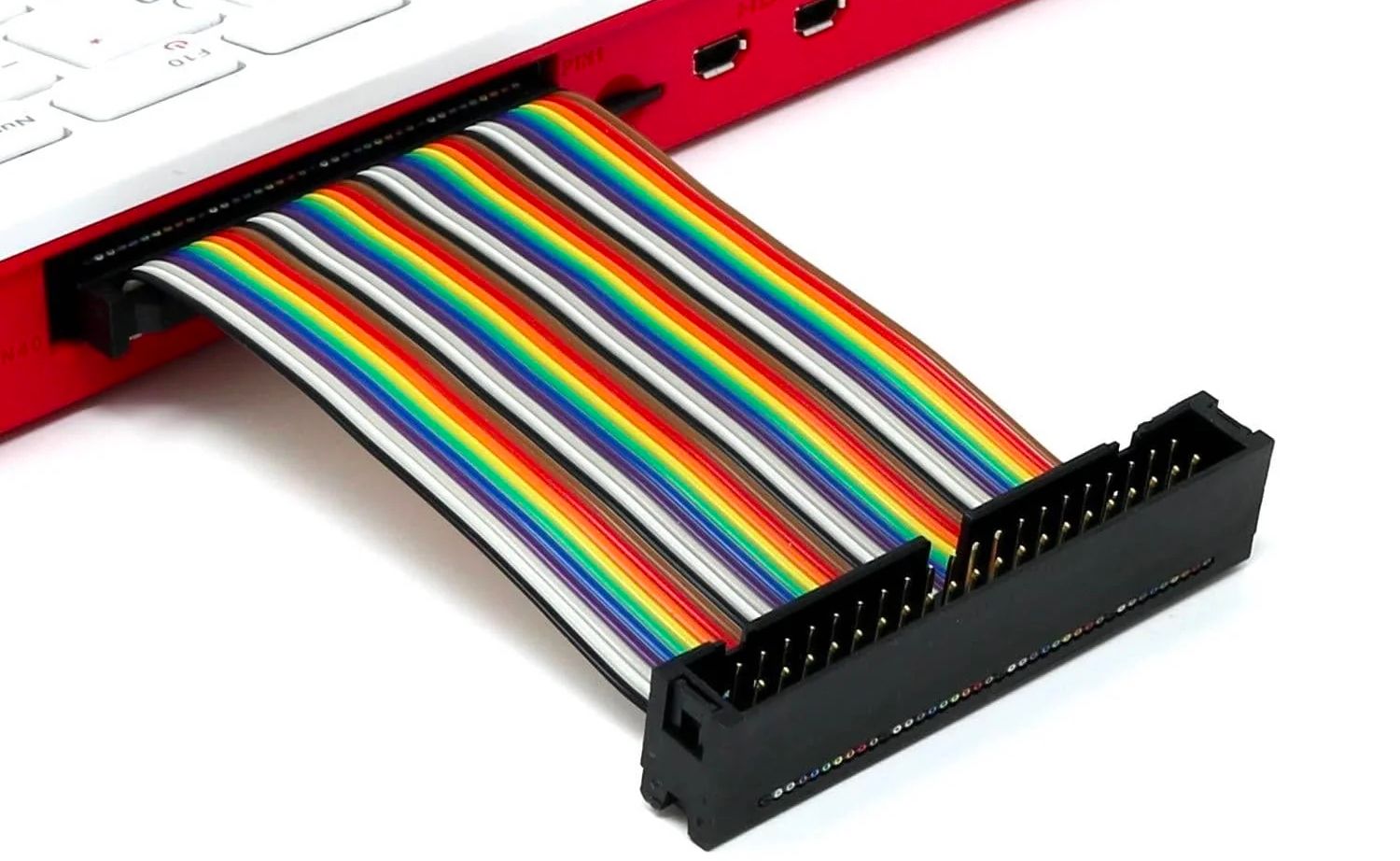 Ribbon cable adapter attached to Pi 400 GPIO header