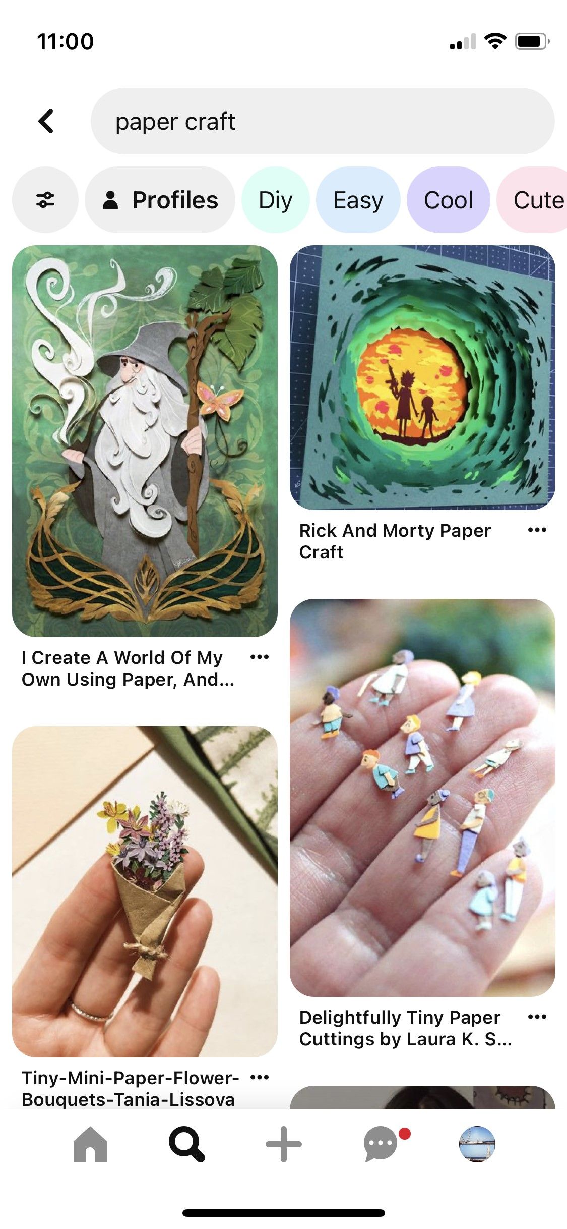 Pinterest - screenshot of paper crafts