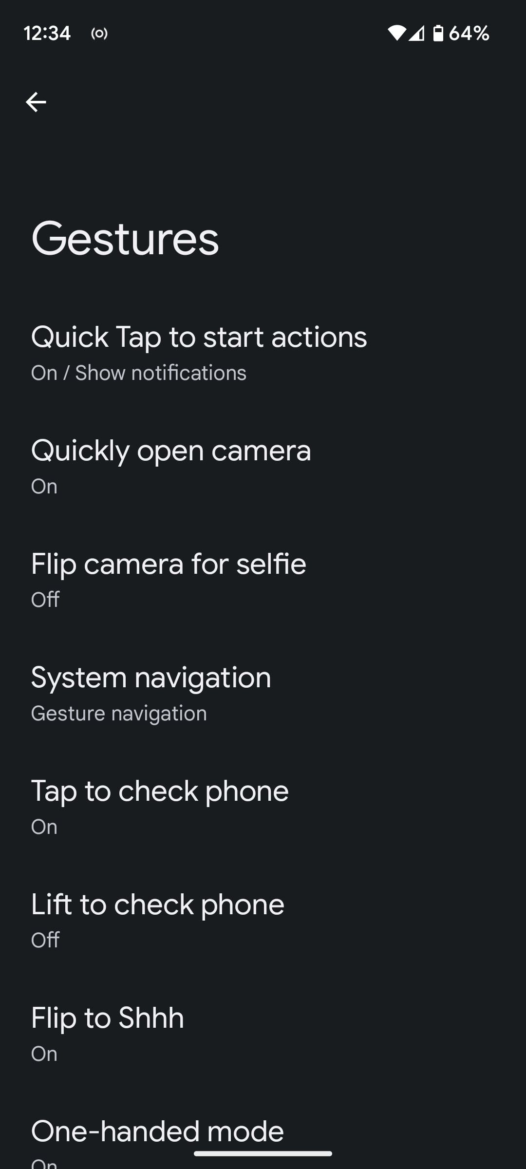 pixel gesture settings