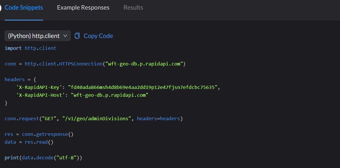 Rapid API code snippets