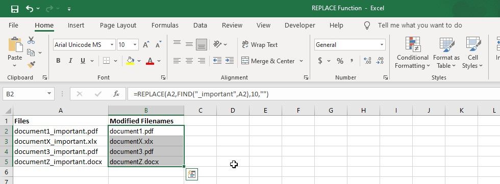 Replacing text with an empty string using REPLACE with FIND 