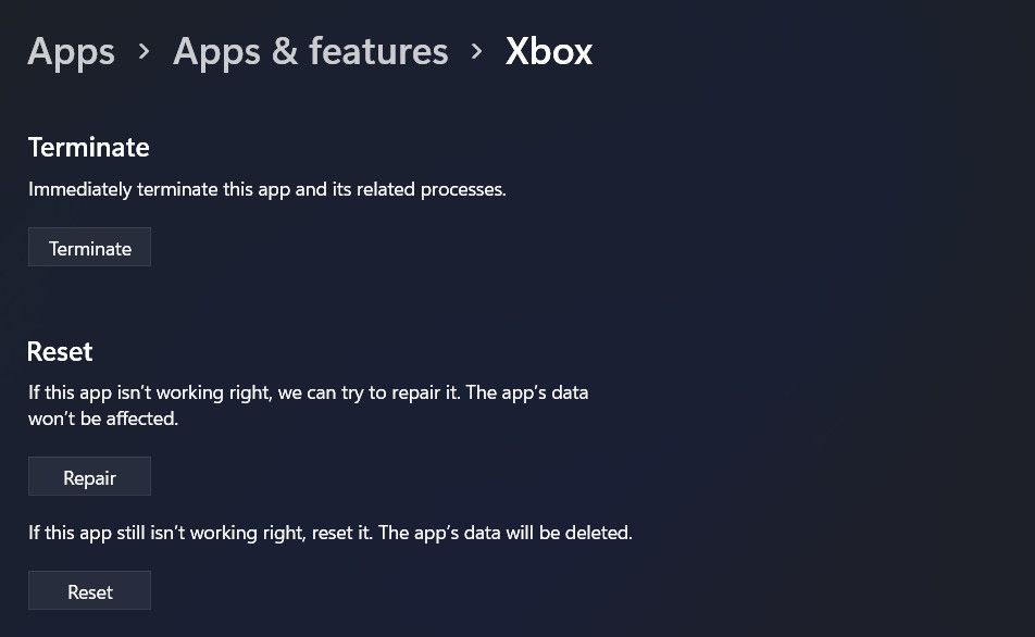 Reset the Xbox app