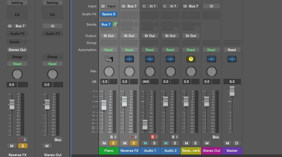 Mixer and reversed Audio FX in Logic Pro X