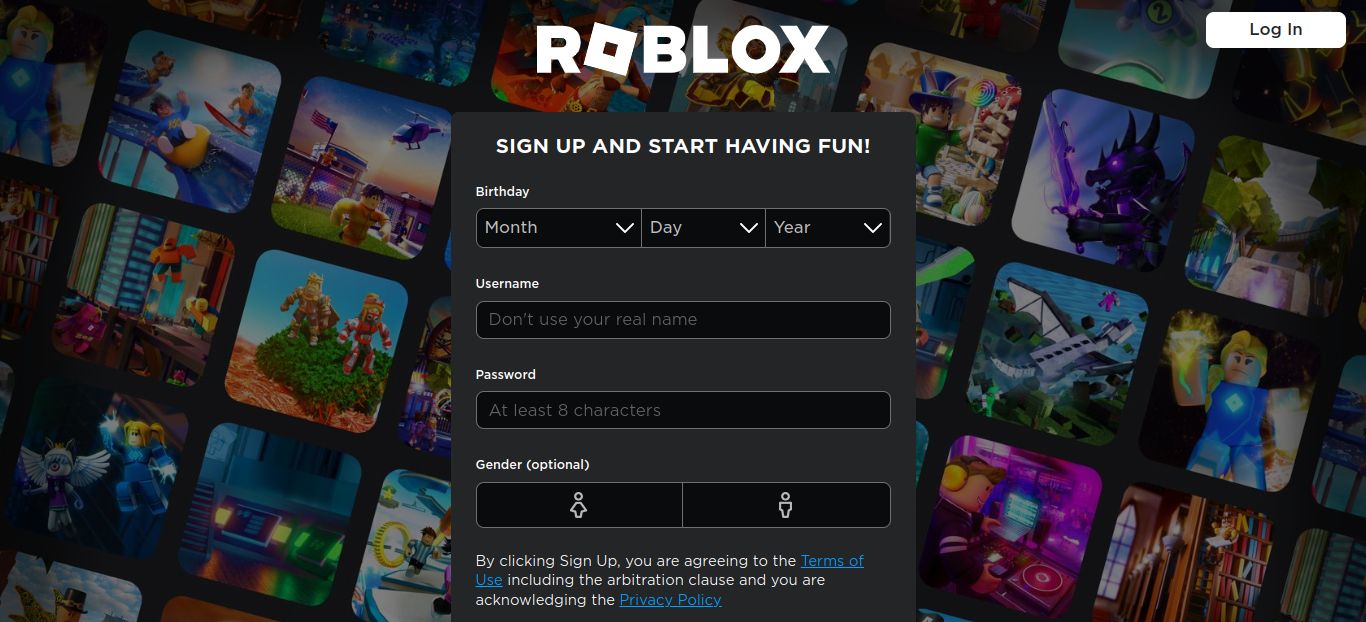 The homepage of the Roblox platform