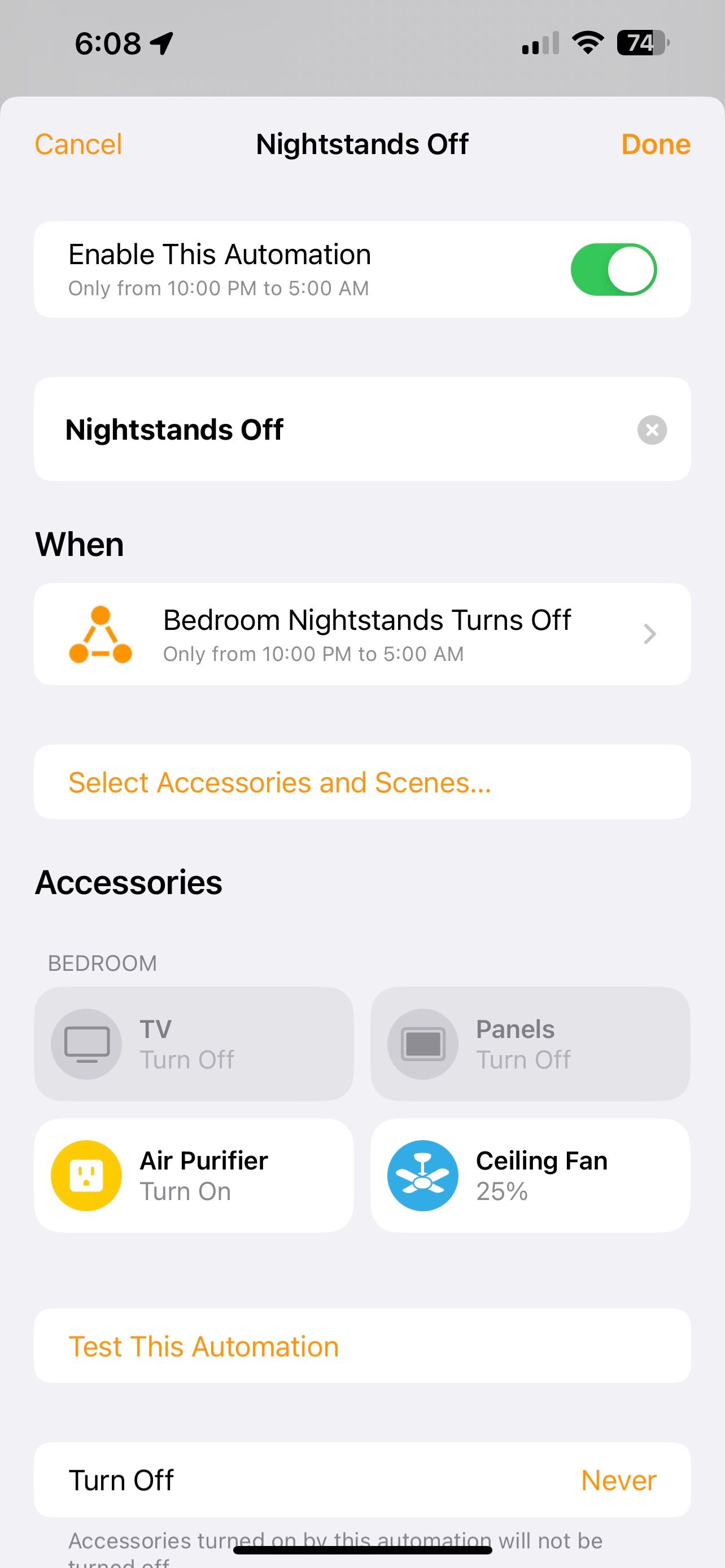 نمونه اتوماسیون تلویزیون Apple HomeKit از طریق برنامه Home در آیفون