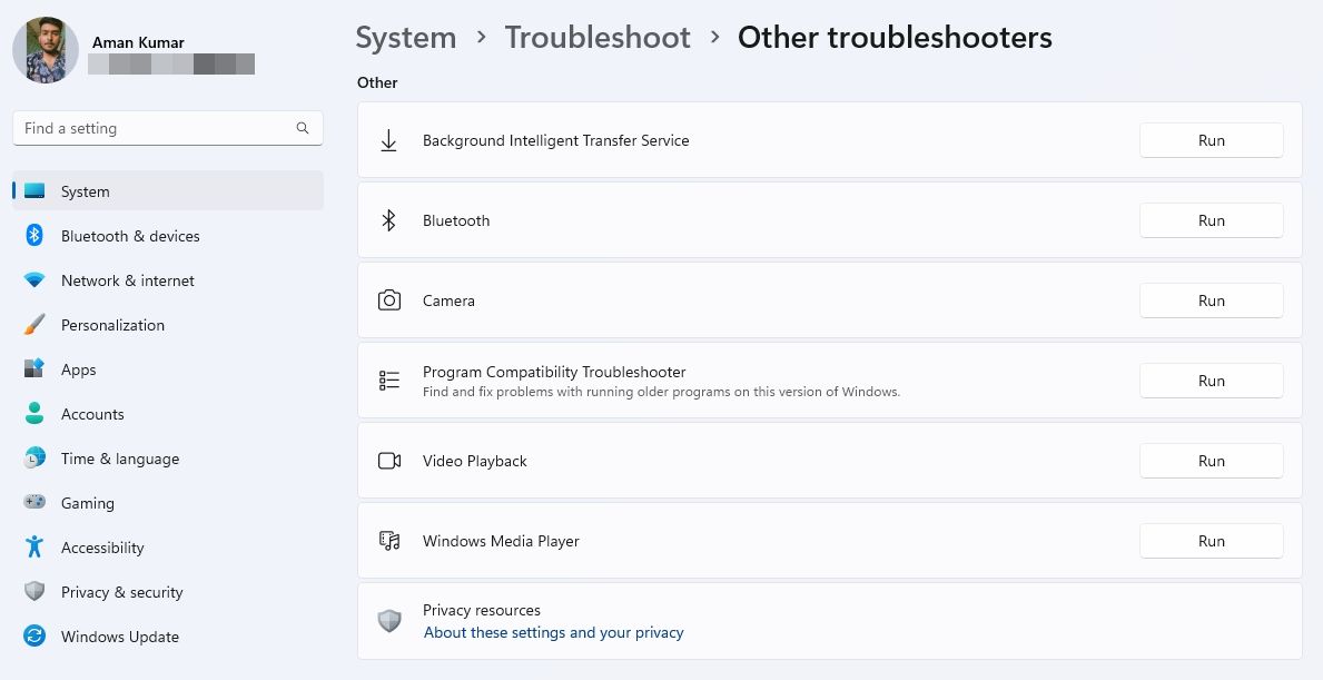 Run button of Bluetooth troubleshooter