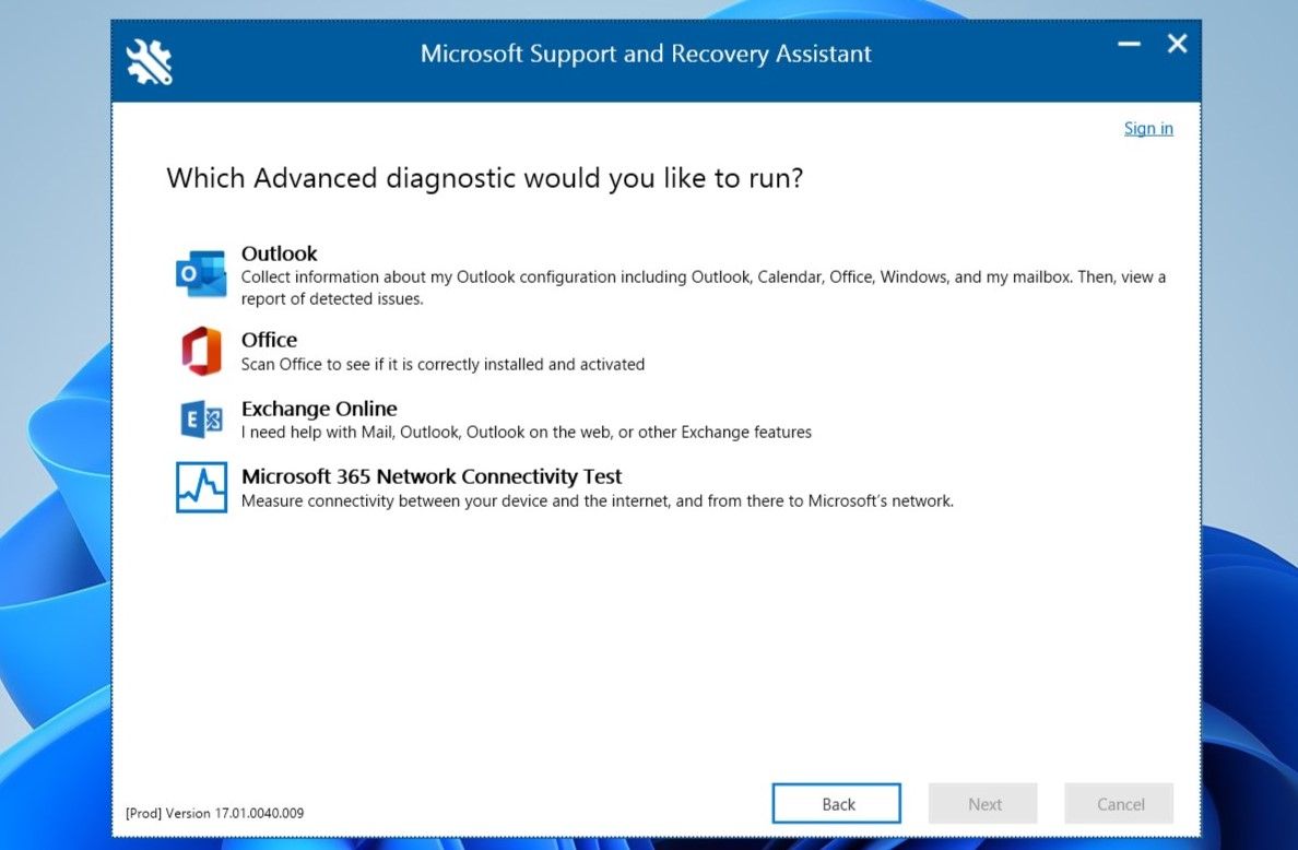 Run Microsoft Support and Recovery Assistant