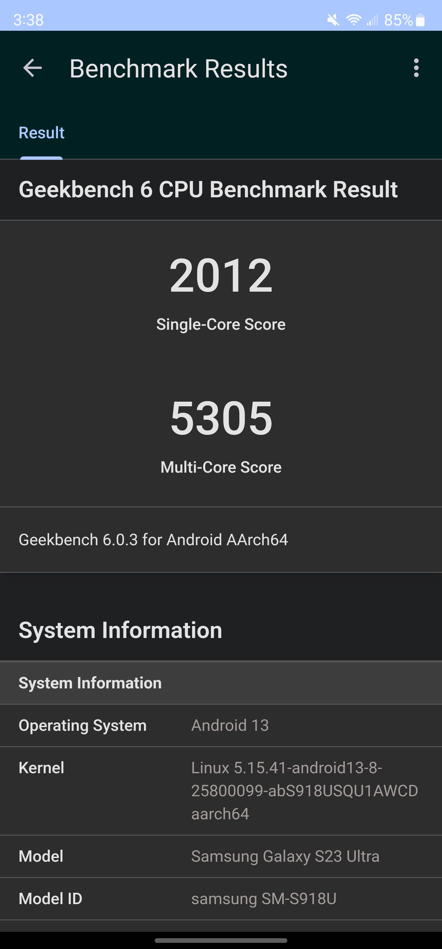 امتیاز CPU S23 Ultra Geekbench