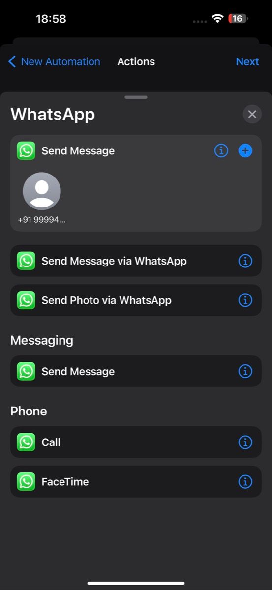 Send Message action in Shortcuts