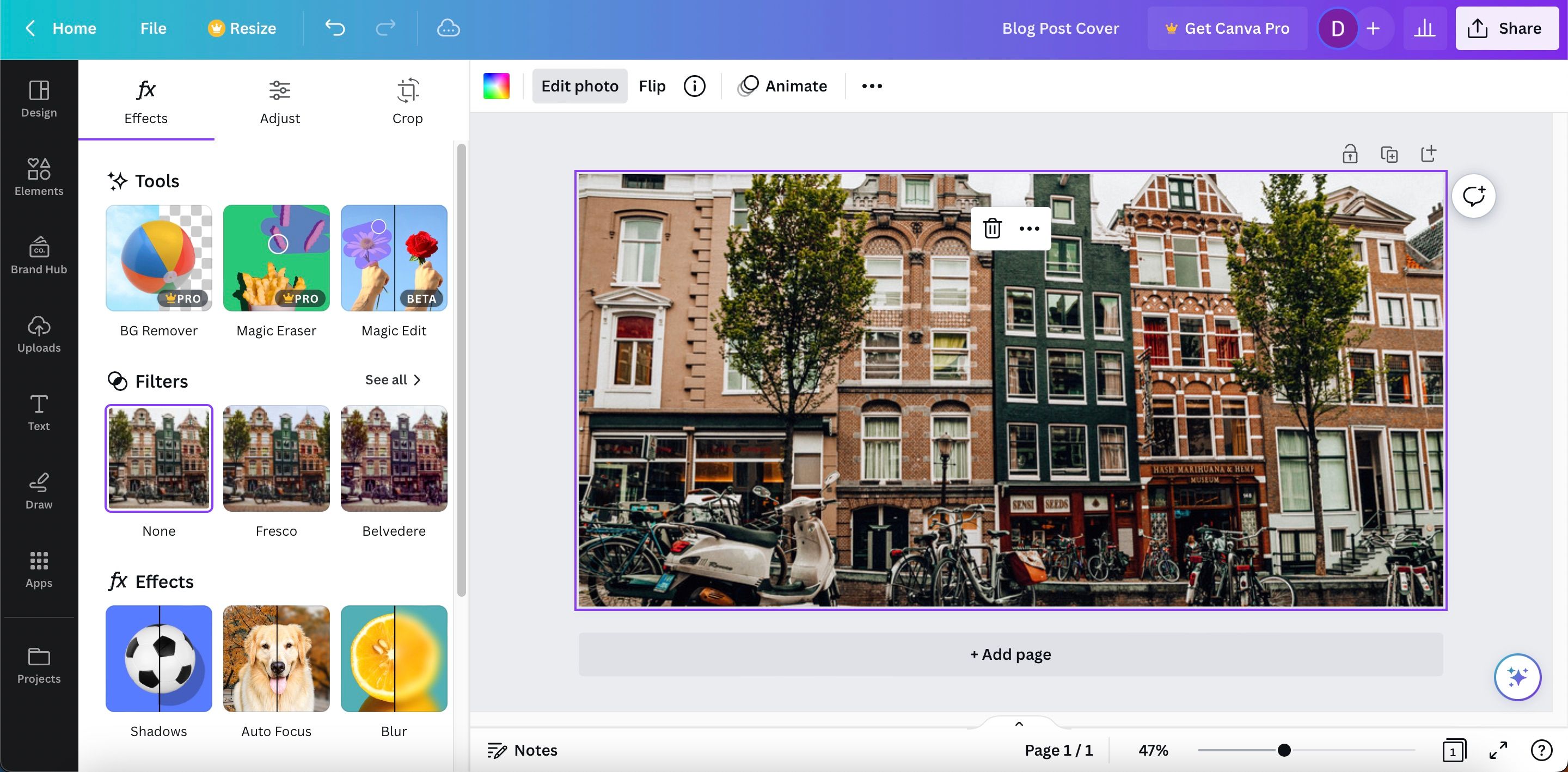 Screenshot showing how to edit photos in Canva