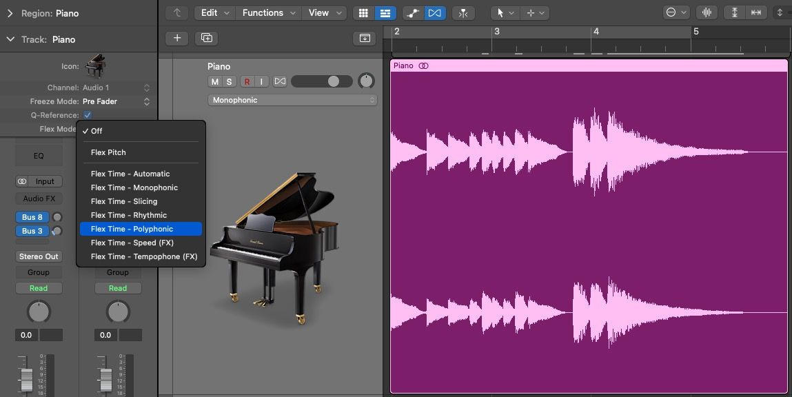 Menu Chế độ linh hoạt trong Logic Pro X