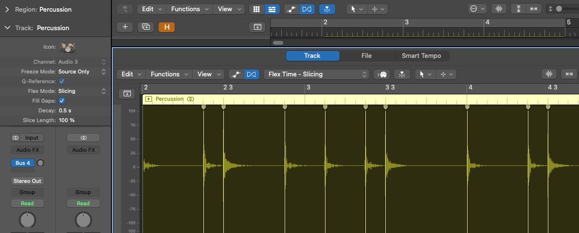 برش تنظیم زمان فلکس در Logic Pro X