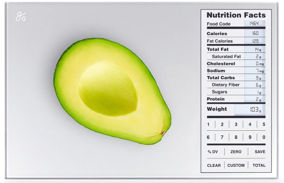 GreaterGoods nutrition food scale product shot with avocado