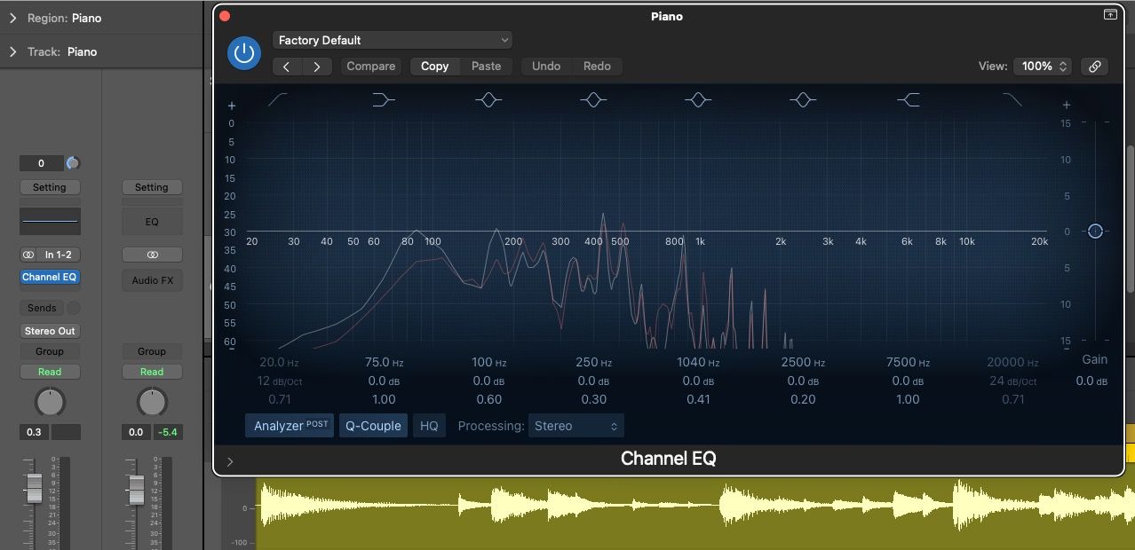 Channel EQ showing Frequency Spectrum in Logic Pro X