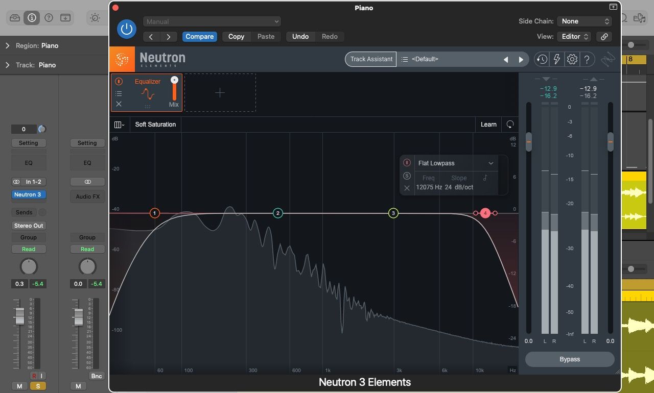Low- and High-cut filters in the Neutron 3 EQ plugin within Logic Pro X