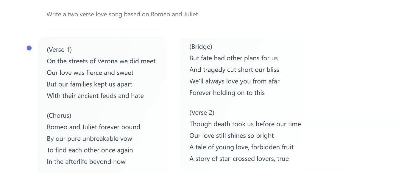 Screenshot HuggingChat love song
