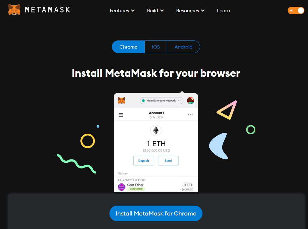 Screenshot showing how to install MetaMask for Chrome
