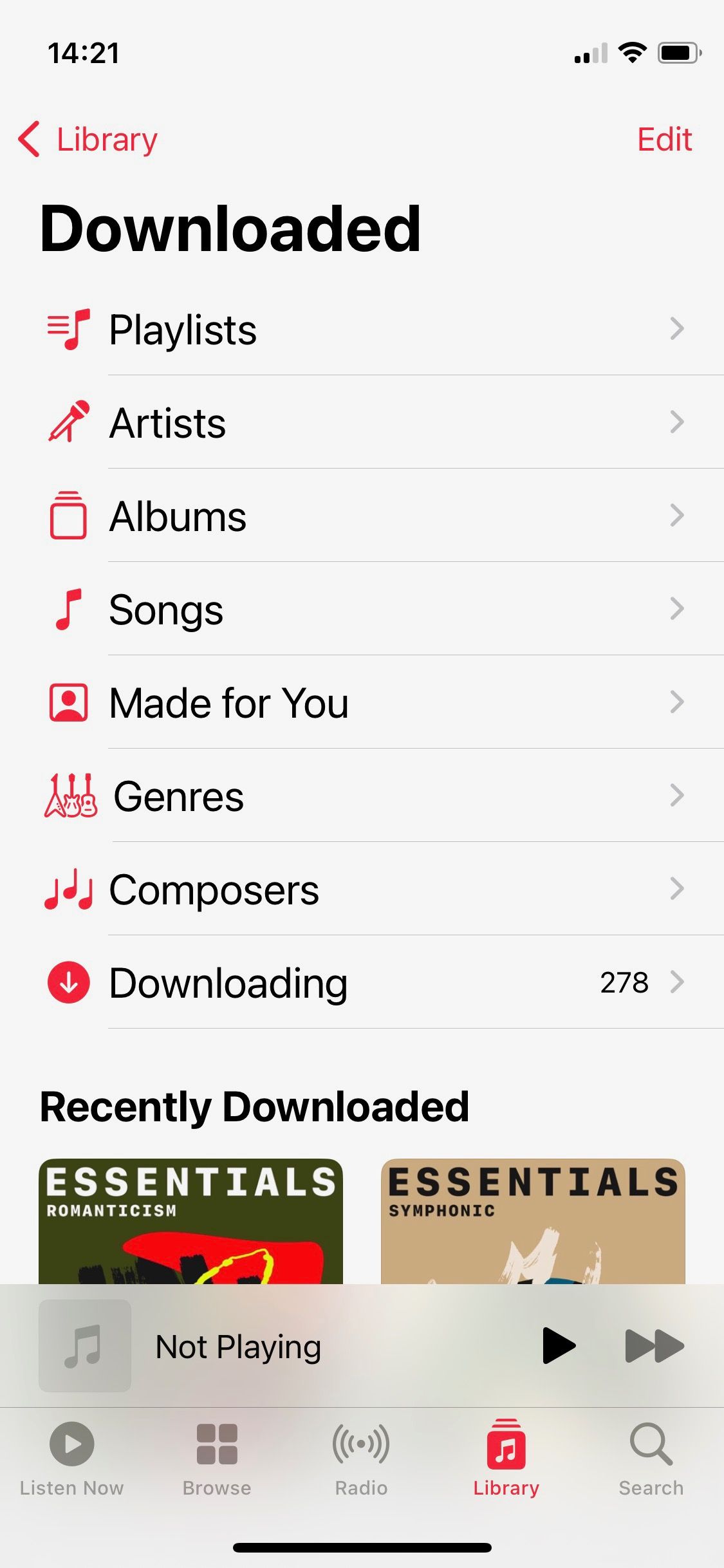 Screenshot of Apple Music Downloaded menu2