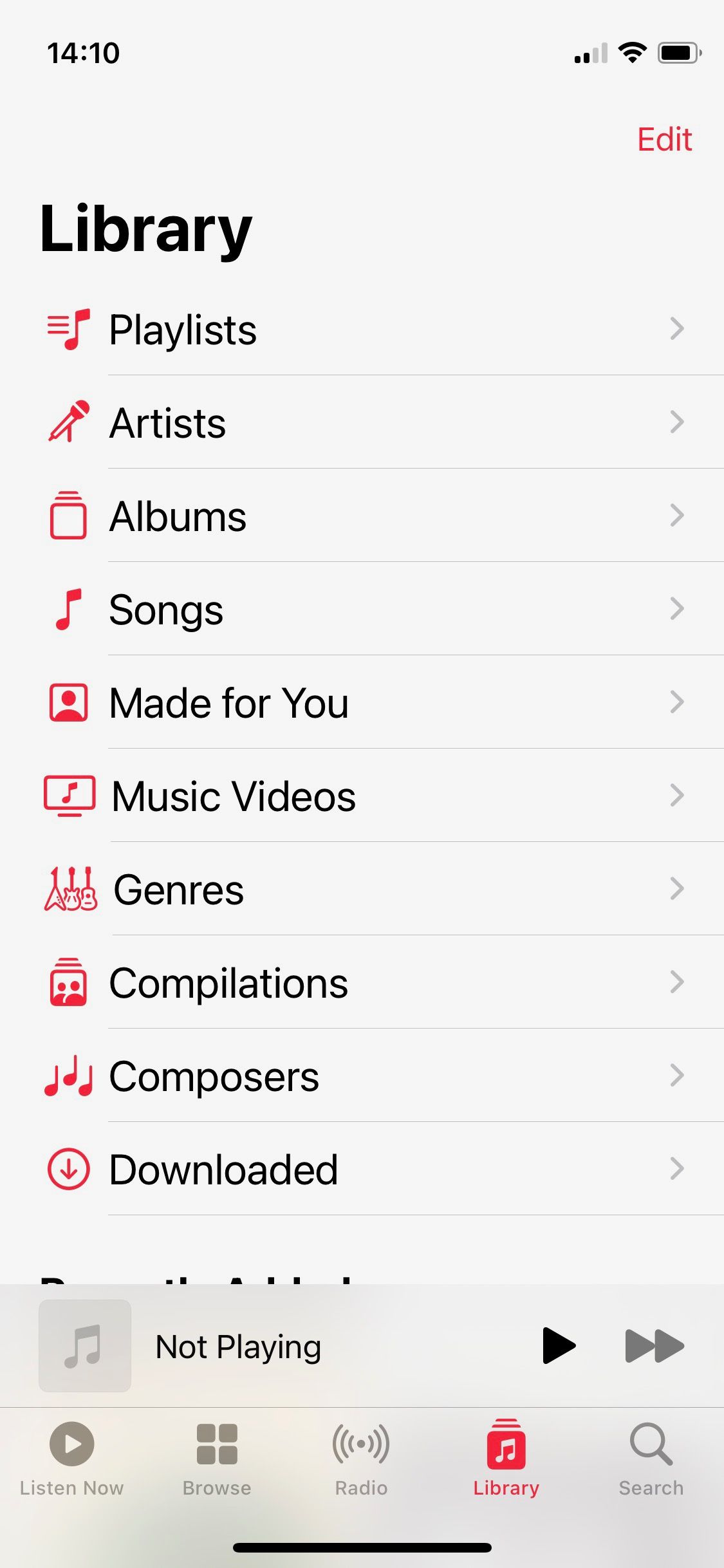 اسکرین شات از Apple Music Library menu3