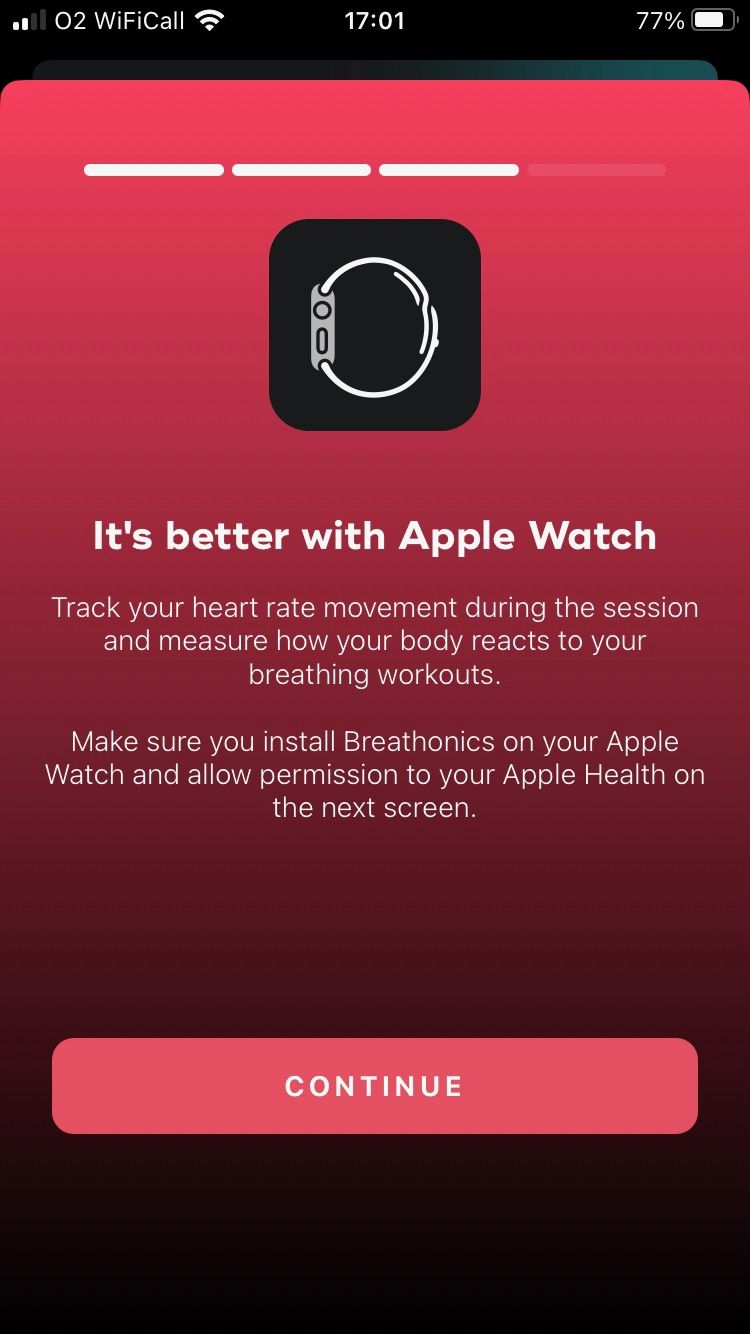 Screenshot of Breathonics app Apple Watch integration