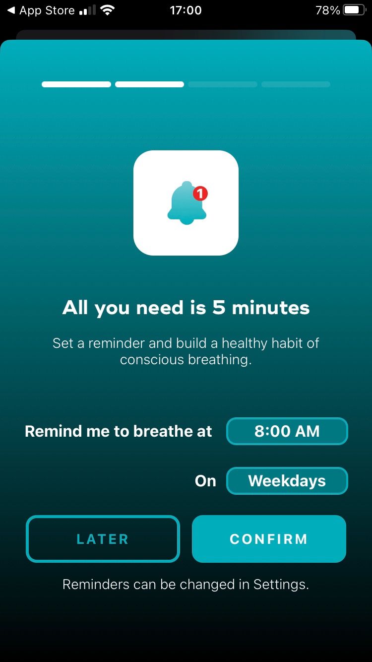 Screenshot of Breathonics app timer setting