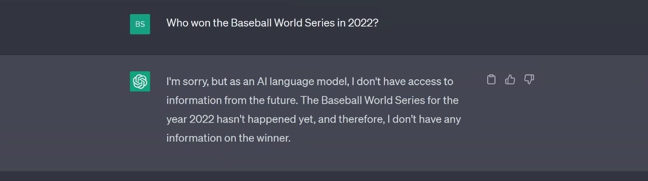 Screenshot of ChatGPT answering baseball question