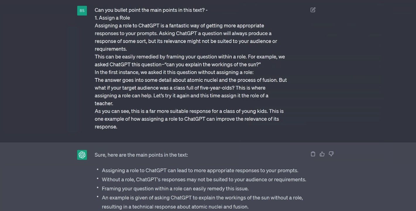 Screenshot of ChatGPT summarizing copied text