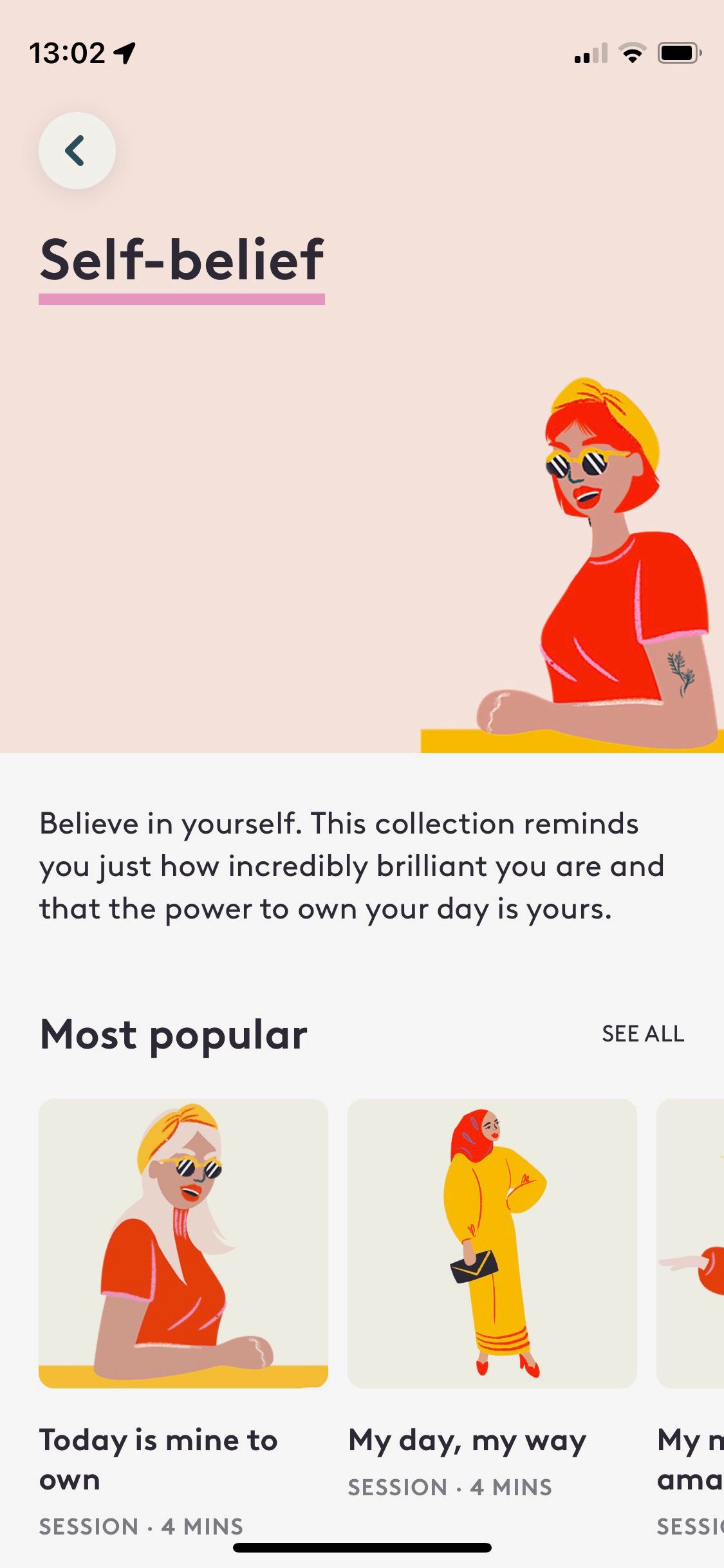 Screenshot of Clementine app showing self-belief category 2
