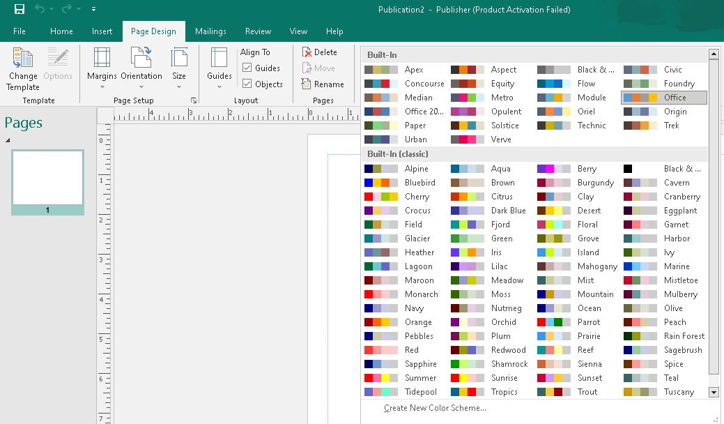 different color schemes on Microsoft Publisher