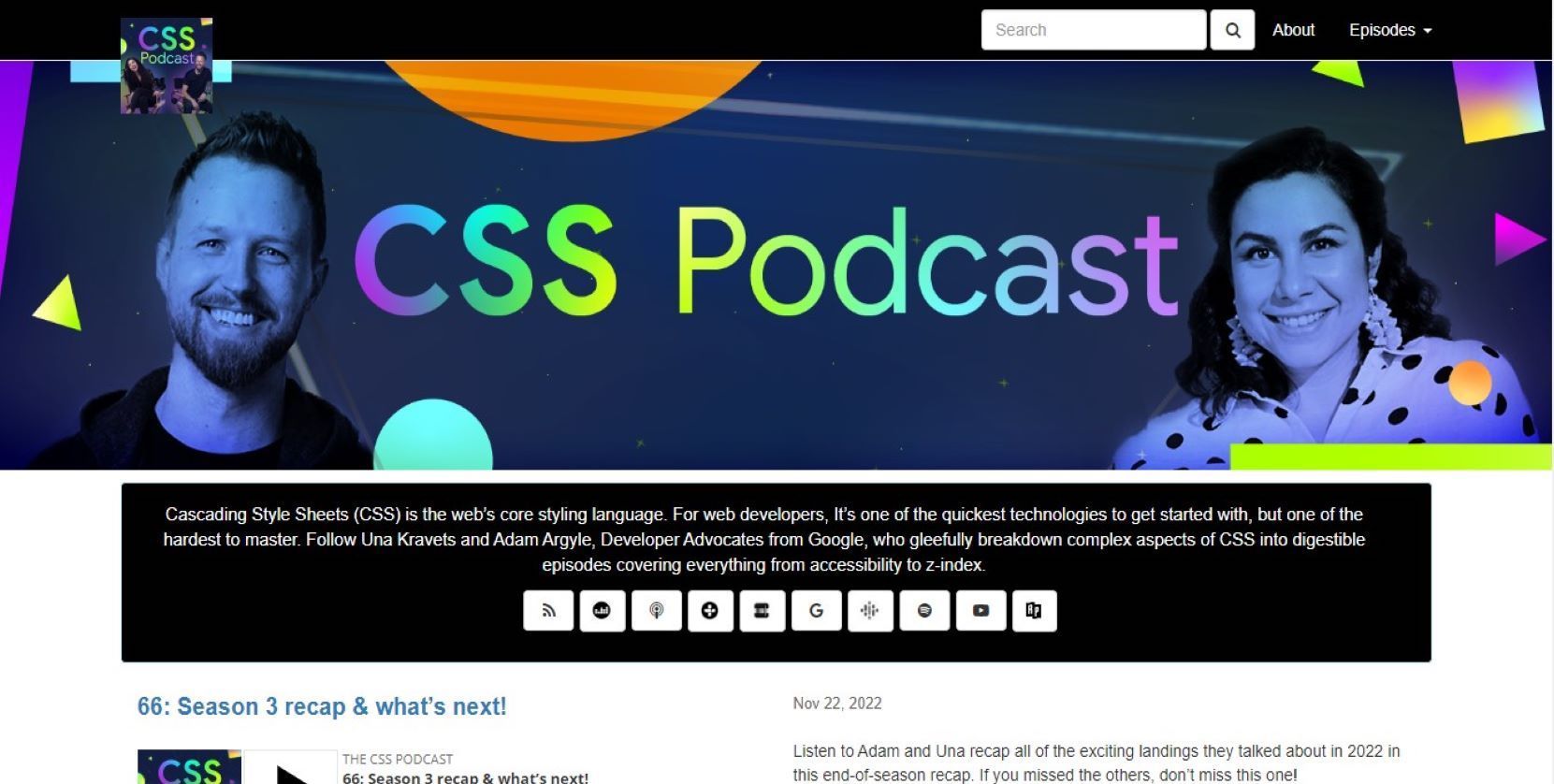 Screenshot of CSS Podcast homepage