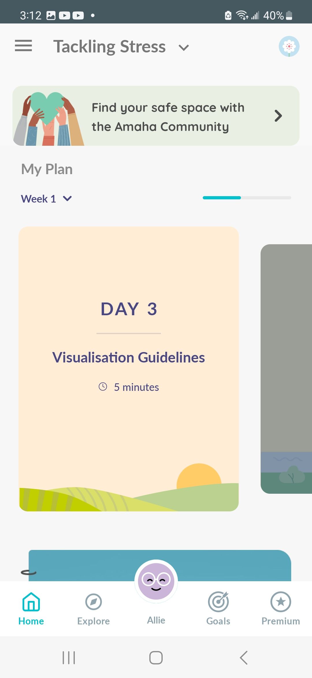 Screenshot of daily tasks in Amaha (InnerHour) app
