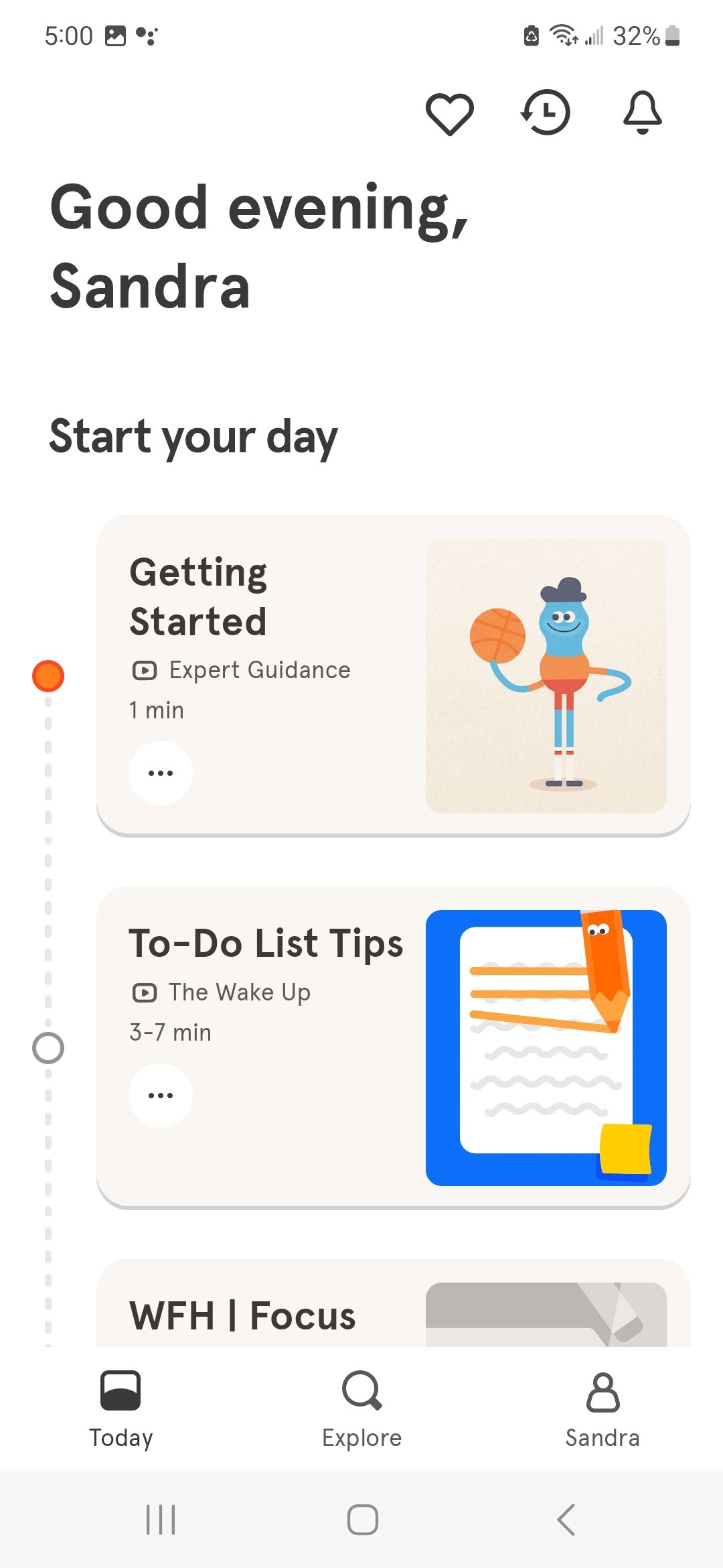 Screenshot of daily to-dos in Headspace app