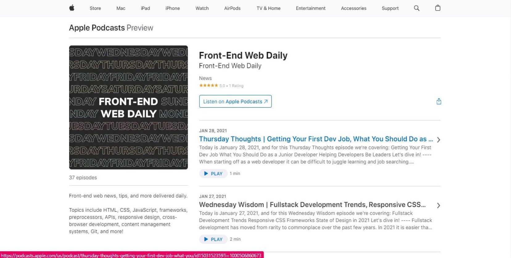 Screenshot of Front-End Web Daily homepage